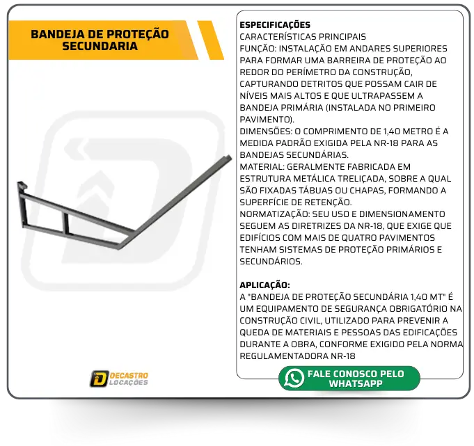 BANDEJA DE PROTEÇÃO SECUNDARIA