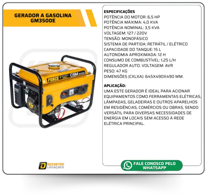 GERADOR A GASOLINA GM3500E