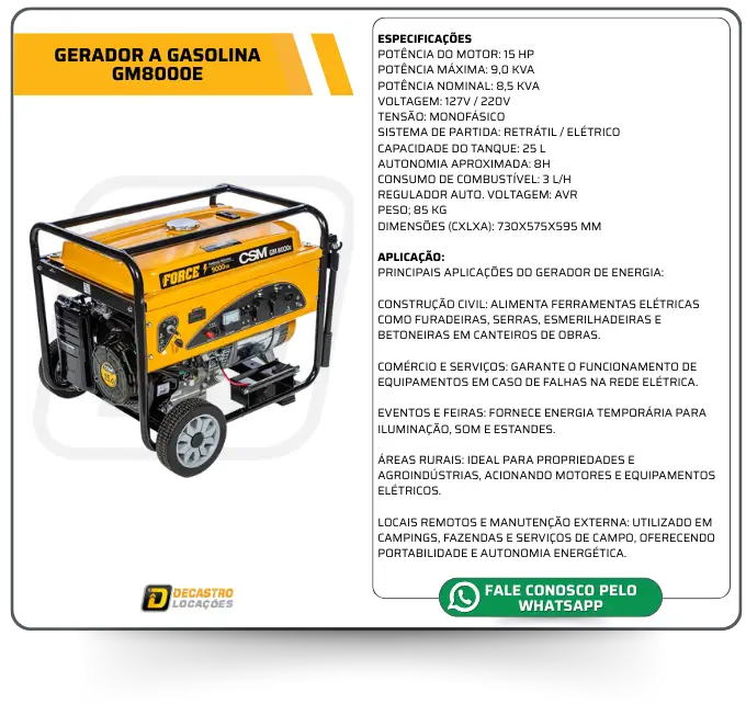 GERADOR A GASOLINA GM8000E