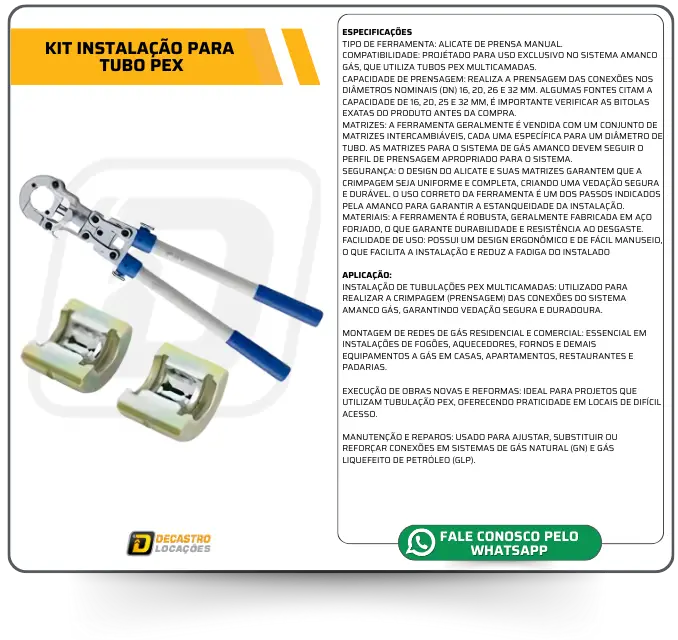 KIT INSTALAÇÃO PARA TUBO PEX