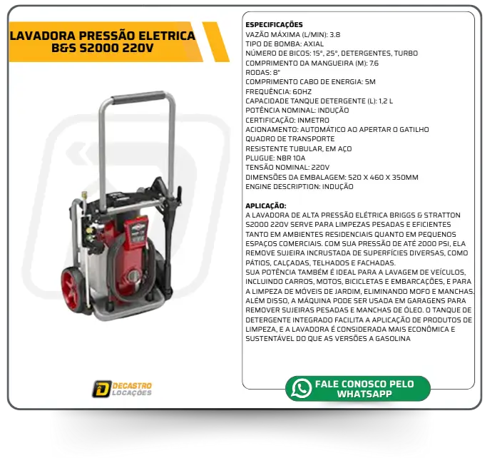 LAVADORA PRESSÃO ELETRICA B&S S2000 220V